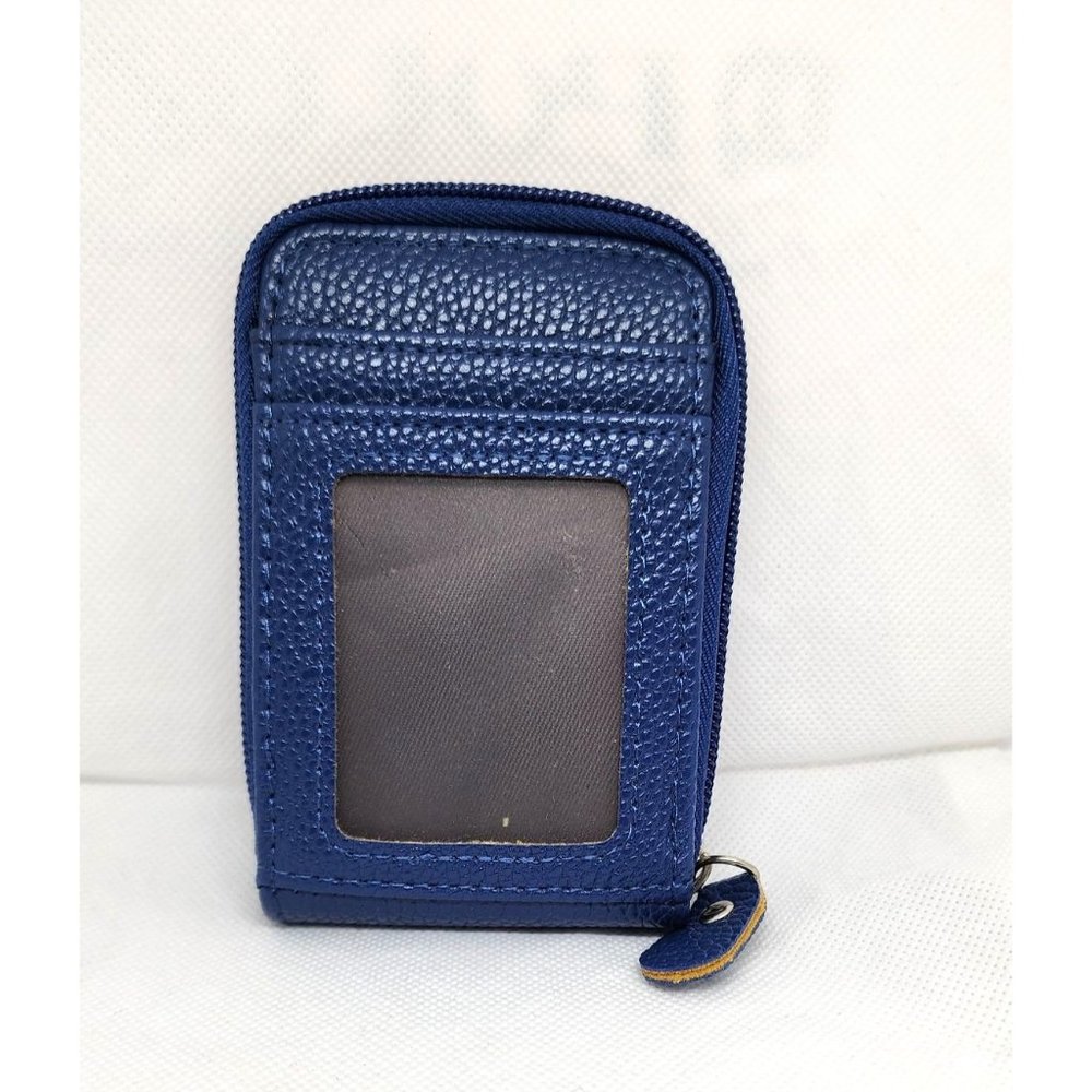 Blue Leather Mini Credit Card Case Card Slot Card Holder Wallet with ID Window